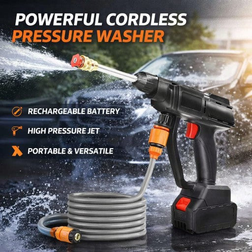 SHOPBUYCLICK.IN(Double Battery) Cordless Portable Wireless Pressure Washer Gun 48V 12000mAh High Pressure Water Gun for Car Wash and Bike Cleaning with Adjustable Nozzle and 5M Hose Pip