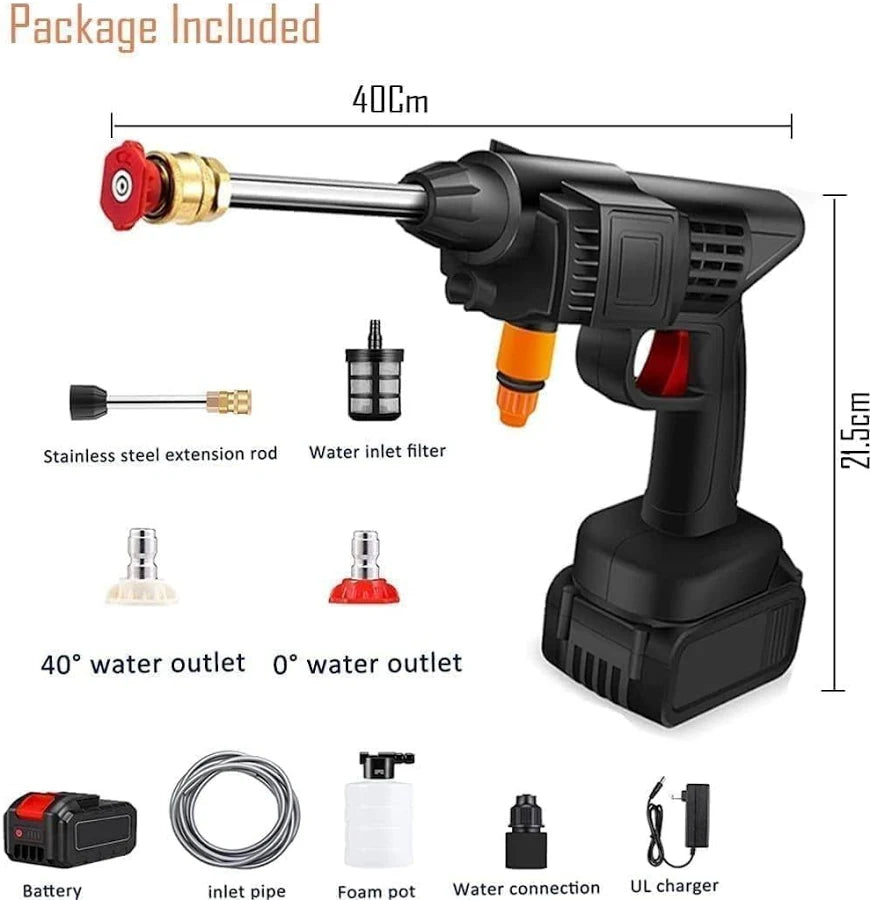 SHOPBUYCLICK.IN(Double Battery) Cordless Portable Wireless Pressure Washer Gun 48V 12000mAh High Pressure Water Gun for Car Wash and Bike Cleaning with Adjustable Nozzle and 5M Hose Pip