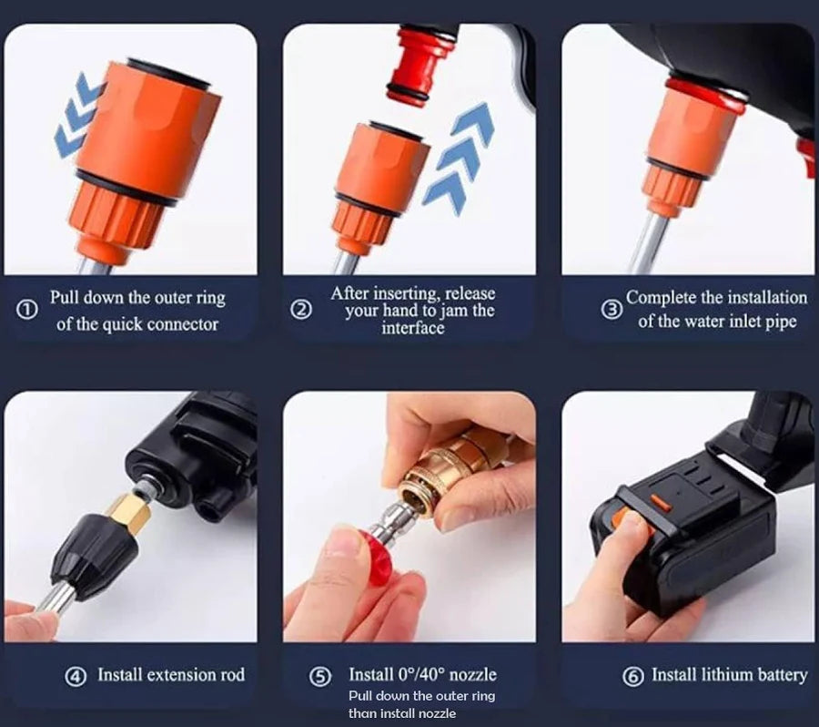 SHOPBUYCLICK.IN(Double Battery) Cordless Portable Wireless Pressure Washer Gun 48V 12000mAh High Pressure Water Gun for Car Wash and Bike Cleaning with Adjustable Nozzle and 5M Hose Pip